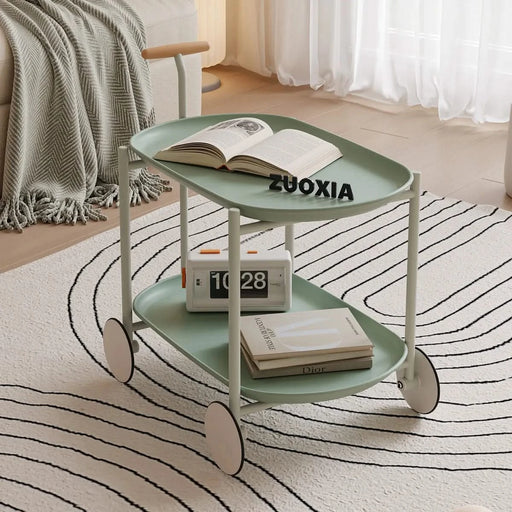 Moon storage cart (green) Nordic Internet celebrity mobile trolley kitchen simple double storage shelf living room sofa storage shelf Default -DTYStore