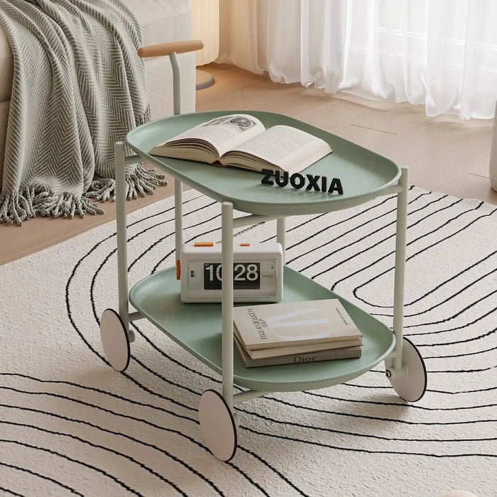 Moon storage cart (green) Nordic Internet celebrity mobile trolley kitchen simple double storage shelf living room sofa storage shelf Default -DTYStore
