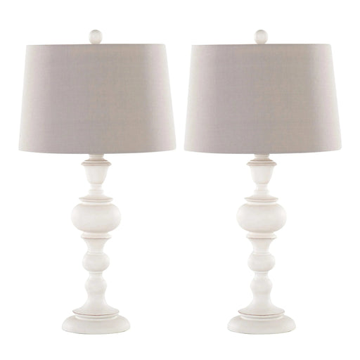 Morocco 30' Farmhouse Poly Table Lamp in Distressed Off-White Polyresin with Soft Grey Linen Shade from Grandview Gallery by LumiSource - Set of 2 Default -DTYStore