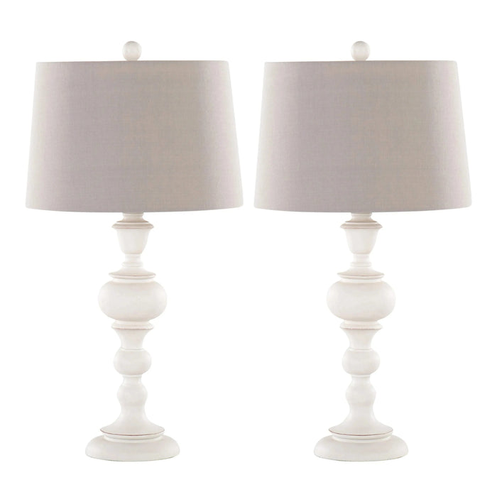 Morocco 30' Farmhouse Poly Table Lamp in Distressed Off-White Polyresin with Soft Grey Linen Shade from Grandview Gallery by LumiSource - Set of 2 Default -DTYStore