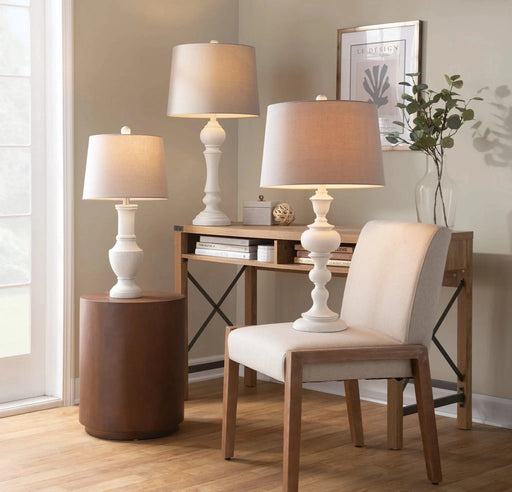 Morocco 30' Farmhouse Poly Table Lamp in Distressed Off-White Polyresin with Soft Grey Linen Shade from Grandview Gallery by LumiSource - Set of 2 Default -DTYStore