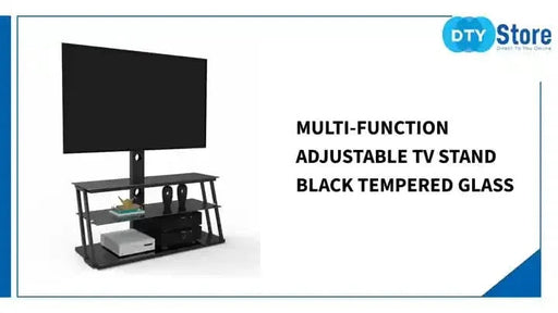 Multi-Function Adjustable TV Stand Black Tempered Glass Default -DTYStore
