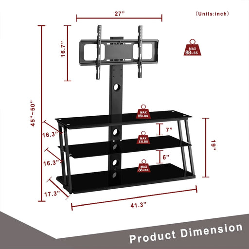 Multi-Function Adjustable TV Stand Black Tempered Glass Default -DTYStore
