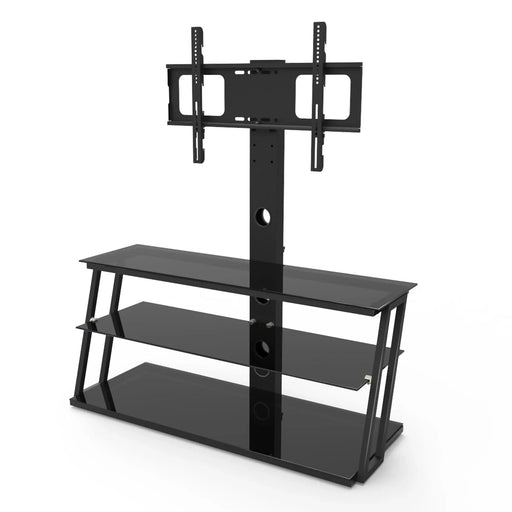 Multi-Function Adjustable TV Stand Black Tempered Glass Default -DTYStore