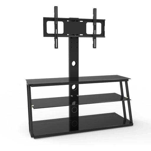 Multi-Function Adjustable TV Stand Black Tempered Glass Default -DTYStore