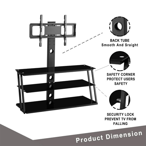Multi-Function Adjustable TV Stand Black Tempered Glass Default -DTYStore