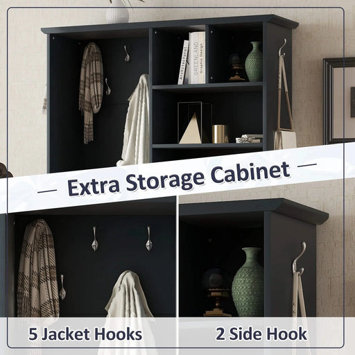 Multi-functional Hall Tree with Storage Shelves Drawers and Cabinet, Elegant Hallway Shoe Cabinet with Bench, Modern Coat Rack with Hooks for Hallway Entryways, Antique Blue Default -DTYStore