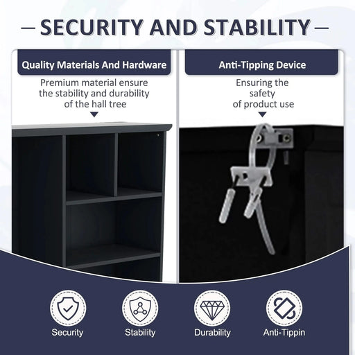 Multi-functional Hall Tree with Storage Shelves Drawers and Cabinet, Elegant Hallway Shoe Cabinet with Bench, Modern Coat Rack with Hooks for Hallway Entryways, Antique Blue Default -DTYStore