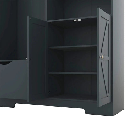 Multi-functional Hall Tree with Storage Shelves Drawers and Cabinet, Elegant Hallway Shoe Cabinet with Bench, Modern Coat Rack with Hooks for Hallway Entryways, Antique Blue Default -DTYStore