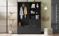 Multi-functional Hall Tree with Storage Shelves Drawers and Cabinet, Elegant Hallway Shoe Cabinet with Bench, Modern Coat Rack with Hooks for Hallway Entryways, Black Default -DTYStore