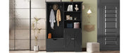 Multi-functional Hall Tree with Storage Shelves Drawers and Cabinet, Elegant Hallway Shoe Cabinet with Bench, Modern Coat Rack with Hooks for Hallway Entryways, Black Default -DTYStore