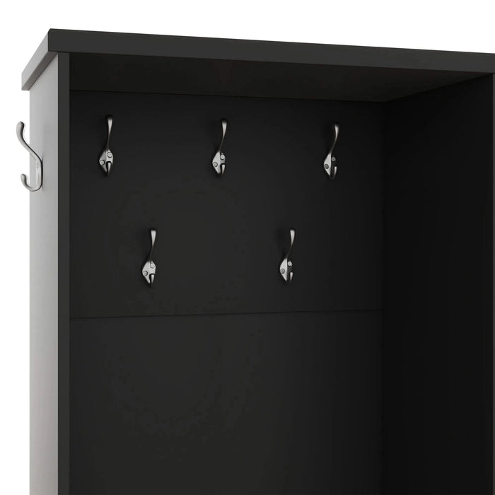 Multi-functional Hall Tree with Storage Shelves Drawers and Cabinet, Elegant Hallway Shoe Cabinet with Bench, Modern Coat Rack with Hooks for Hallway Entryways, Black Default -DTYStore