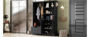 Multi-functional Hall Tree with Storage Shelves Drawers and Cabinet, Elegant Hallway Shoe Cabinet with Bench, Modern Coat Rack with Hooks for Hallway Entryways, Black Default -DTYStore