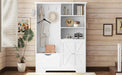 Multi-functional Hall Tree with Storage Shelves Drawers and Cabinet, Elegant Hallway Shoe Cabinet with Bench, Modern Coat Rack with Hooks for Hallway Entryways, White Default -DTYStore
