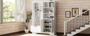 Multi-functional Hall Tree with Storage Shelves Drawers and Cabinet, Elegant Hallway Shoe Cabinet with Bench, Modern Coat Rack with Hooks for Hallway Entryways, White Default -DTYStore