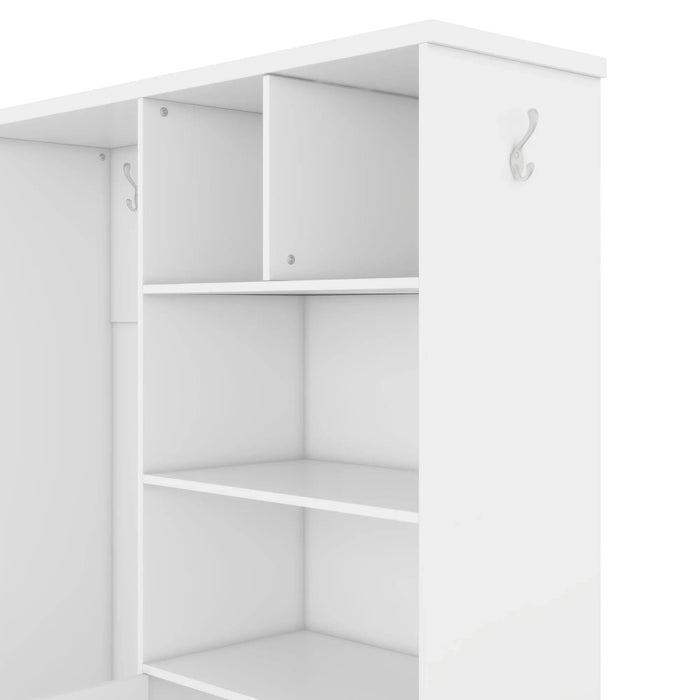 Multi-functional Hall Tree with Storage Shelves Drawers and Cabinet, Elegant Hallway Shoe Cabinet with Bench, Modern Coat Rack with Hooks for Hallway Entryways, White Default -DTYStore