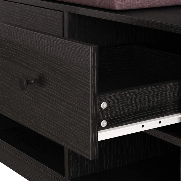 Multi-purpose Hallway Hall Tree with Removable Linen Cushioned Entryway Bench, Coat Rack, Storage Shelves, and DIY Pegboard,for Hallways, Living Room, Black Default -DTYStore