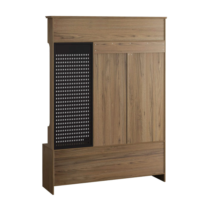 Multi-purpose Hallway Hall Tree with Removable Linen Cushioned Entryway Bench, Coat Rack, Storage Shelves, and DIY Pegboard,for Hallways, Living Room, Brown Default -DTYStore