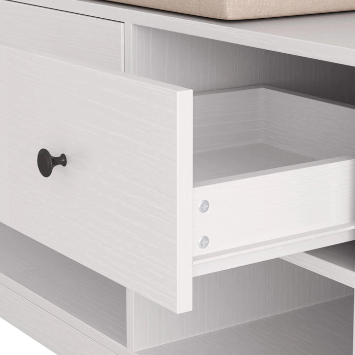 Multi-purpose Hallway Hall Tree with Removable Linen Cushioned Entryway Bench, Coat Rack, Storage Shelves, and DIY Pegboard,for Hallways, Living Room, White Default -DTYStore