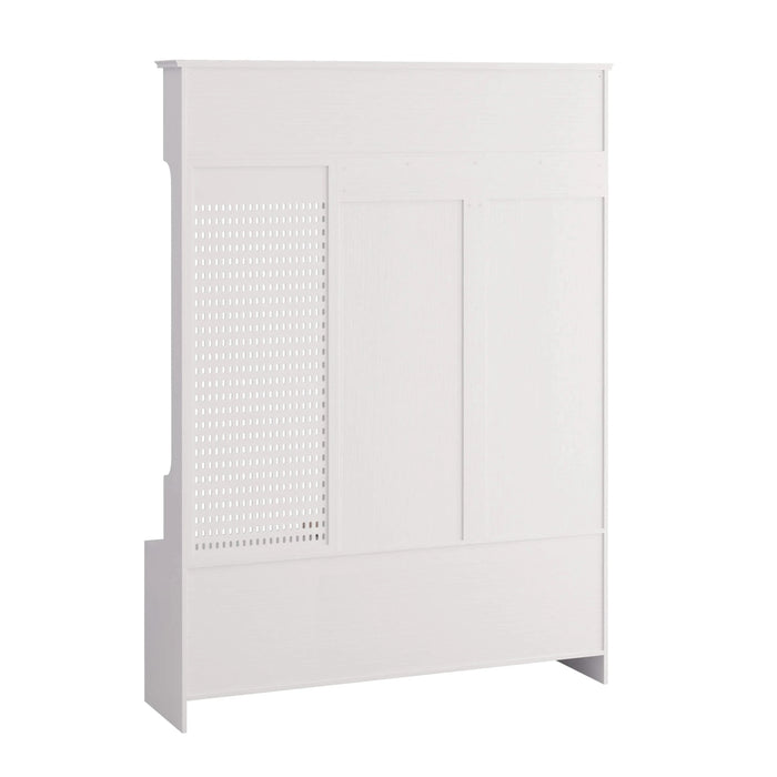Multi-purpose Hallway Hall Tree with Removable Linen Cushioned Entryway Bench, Coat Rack, Storage Shelves, and DIY Pegboard,for Hallways, Living Room, White Default -DTYStore