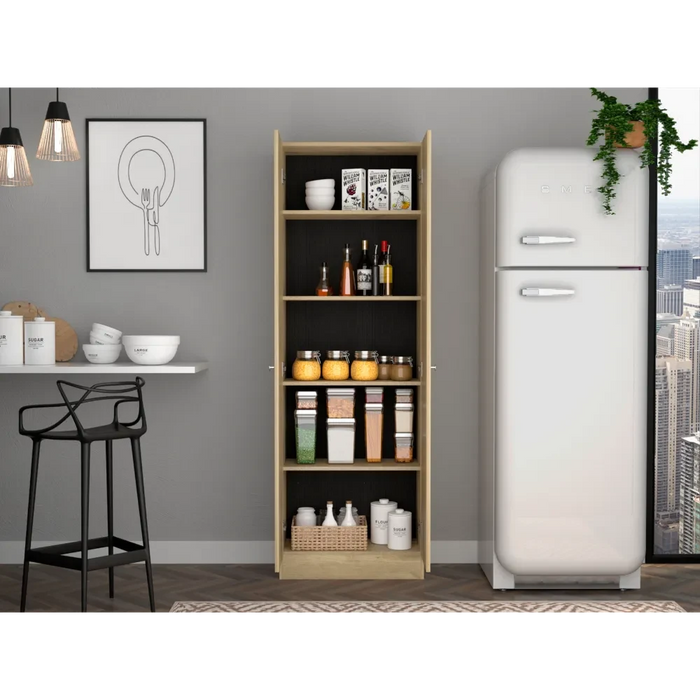 Multistorage Cabinet 71' H, Two Doors, Five Internal Shelves, Light Oak / Black Default -DTYStore