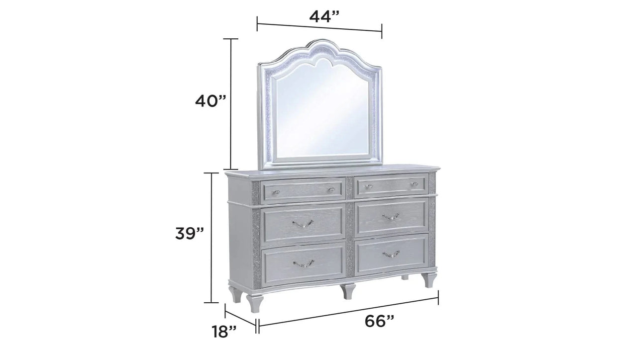 Mystic Contemporary Style Upholstered LED headboard King 4PC Bedroom Set made with Wood in Silver Default -DTYStore