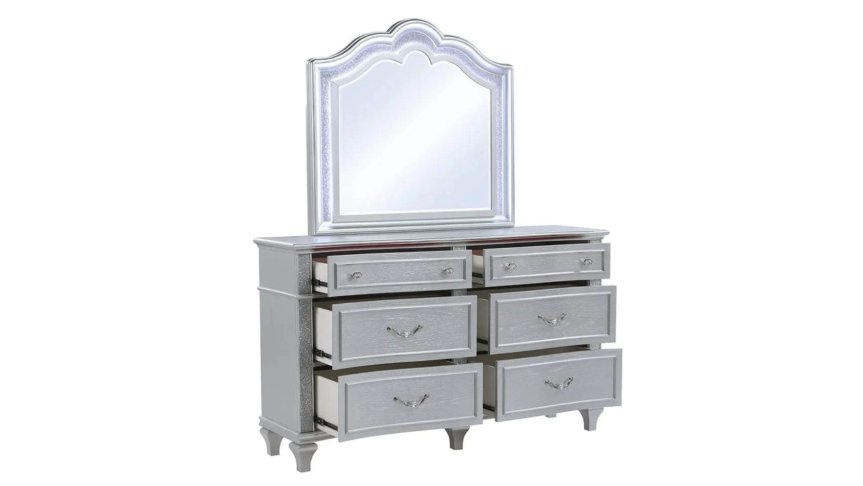 Mystic Contemporary Style Upholstered LED headboard King 5PC Bedroom Set made with Wood in Silver Default -DTYStore