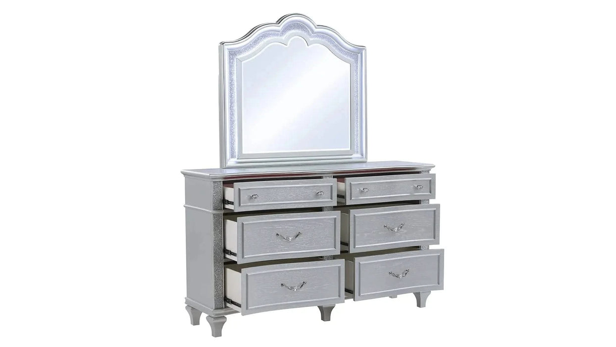 Mystic Contemporary Style Upholstered LED headboard Queen 4PC Bedroom Set made with Wood in Silver Default -DTYStore