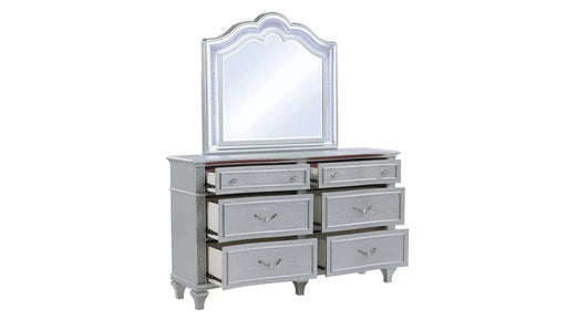 Mystic Contemporary Style Upholstered LED headboard Queen 4PC Bedroom Set made with Wood in Silver Default -DTYStore