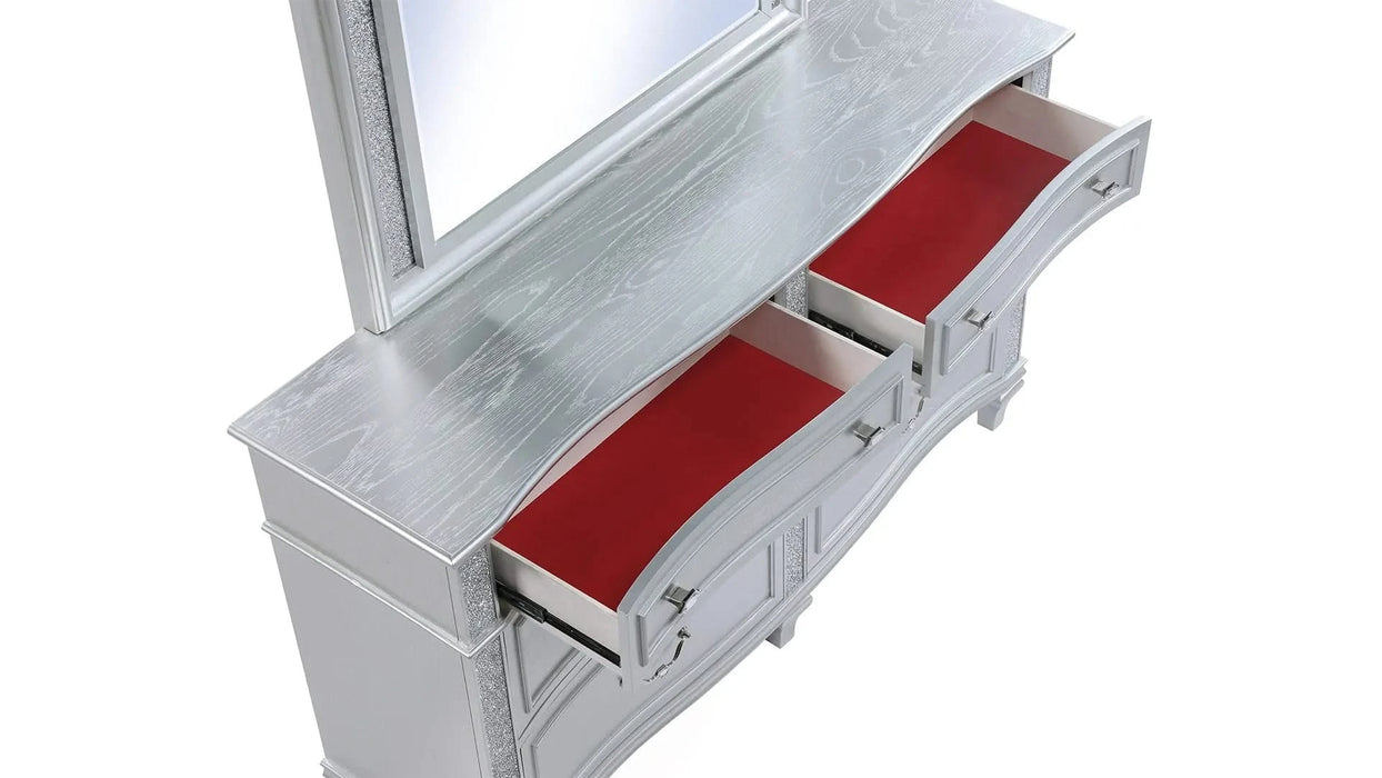 Mystic Contemporary Style Upholstered LED headboard Queen 5PC Bedroom Set made with Wood in Silver Default -DTYStore