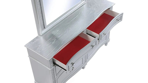 Mystic Contemporary Style Upholstered LED headboard Queen 5PC Bedroom Set made with Wood in Silver Default -DTYStore