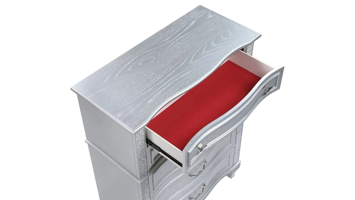 Mystic Contemporary Style Upholstered LED headboard Queen 5PC Bedroom Set made with Wood in Silver Default -DTYStore