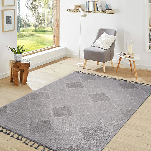NAAR Guros Collection 8X10 White / Grey / Trellis Indoor / Outdoor Area Rug Default -DTYStore