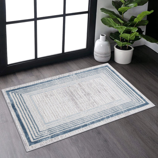 NAAR MARFI Collection 2X3 Blue / Ivory / Bordered Doormat Rug Default -DTYStore