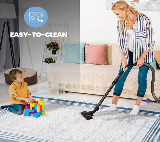 NAAR MARFI Collection 8X10 Blue / Ivory / Bordered Area Rug Default -DTYStore