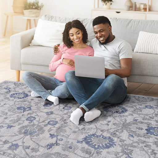 NAAR MARFI Collection 8X10 Blue / Silver / Oriental Area Rug Default -DTYStore