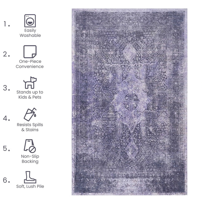 NAAR MAVAL Anthracite Washable Rug 9x12 Area Rug (Anthracite, 9'x12') Default -DTYStore