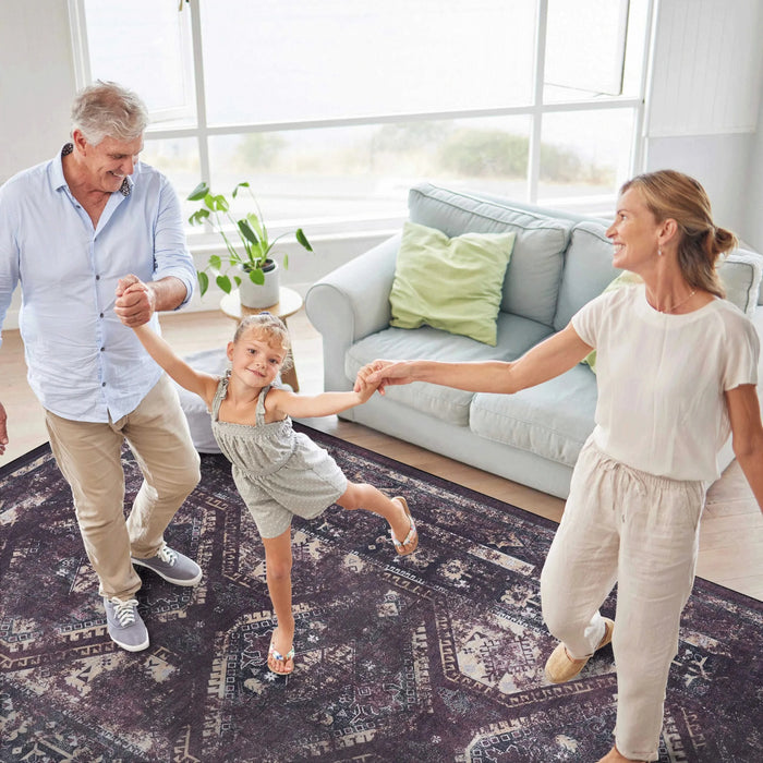 NAAR MAVAL Black Washable Rug 6' x 9' Runner Rug (Black+Burgundy, 6' x 9') Default -DTYStore