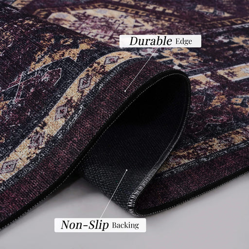 NAAR MAVAL Black Washable Rug 6' x 9' Runner Rug (Black+Burgundy, 6' x 9') Default -DTYStore