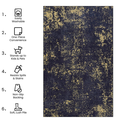 NAAR MAVAL Black Washable Rug 6x9 Area Rug (Black+Gold, 6' x 9') Default -DTYStore