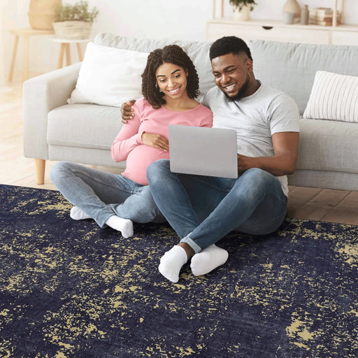 NAAR MAVAL Black Washable Rug 6x9 Area Rug (Black+Gold, 6' x 9') Default -DTYStore