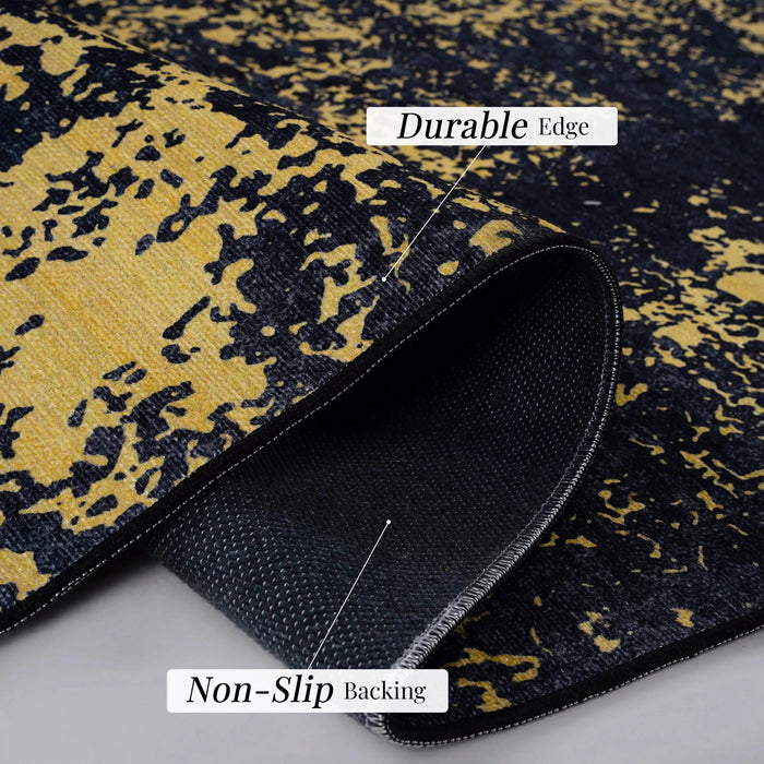 NAAR MAVAL Black Washable Rug 8x10 Area Rug (Black+Gold, 8' x 10') Default -DTYStore