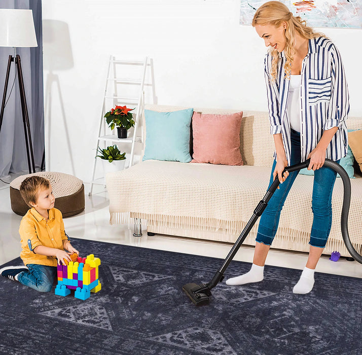 NAAR MAVAL Black Washable Rug 8x10 Area Rug (Black+Gray, 8' x 10') Default -DTYStore