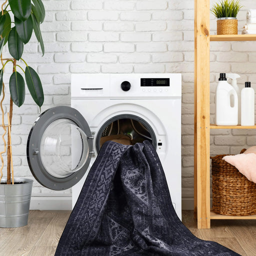 NAAR MAVAL Black Washable Rug 8x10 Area Rug (Black+Gray, 8' x 10') Default -DTYStore