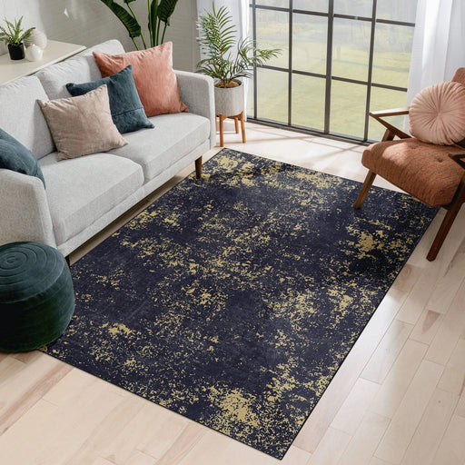 NAAR MAVAL Black Washable Rug 9x12 Area Rug (Black+Gold, 9'x12') Default -DTYStore