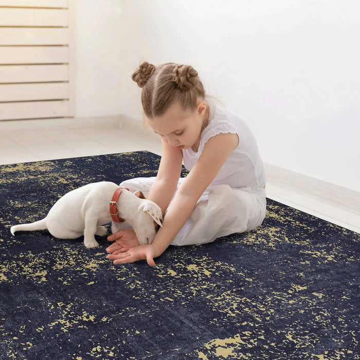 NAAR MAVAL Black Washable Rug 9x12 Area Rug (Black+Gold, 9'x12') Default -DTYStore
