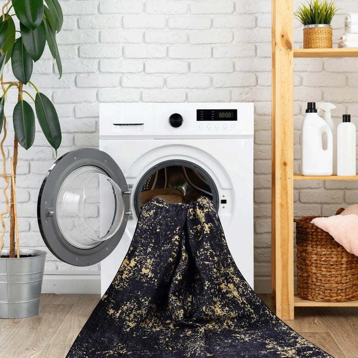 NAAR MAVAL Black Washable Rug 9x12 Area Rug (Black+Gold, 9'x12') Default -DTYStore