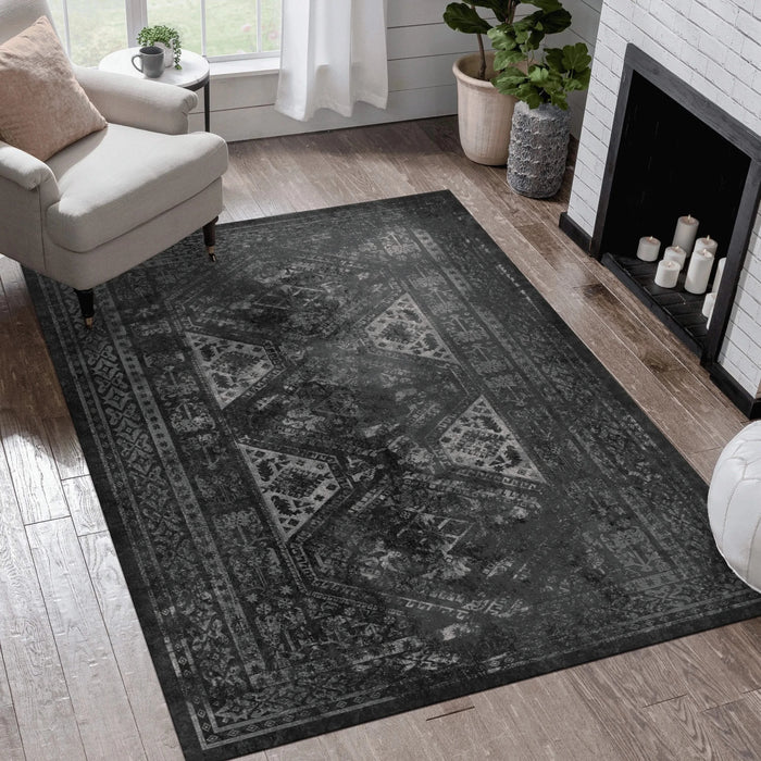 NAAR MAVAL Black Washable Rug 9x12 Area Rug (Black+Gray, 9'x12') Default -DTYStore