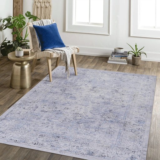 NAAR MAVAL Blue Washable Rug 5x8 Area Rug (Blue+Cream, 5' x 8') Default -DTYStore