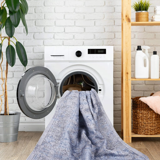 NAAR MAVAL Blue Washable Rug 6x9 Area Rug (Blue+Cream, 6' x 9') Default -DTYStore